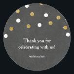 Chalkboard Gold & White Confetti Celebration Party Ronde Sticker<br><div class="desc">Chalkboard Gold & White Confetti Celebration Party Favor Stickers. Aanpassen met elke tekst. Overeenkomende objecten beschikbaar.</div>