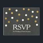 Chalkboard Gold & White Confetti Party RSVP Uitnodiging Briefkaart<br><div class="desc">Chalkboard Gold & White Confetti Party RSVP Briefkaart. Overeenkomende objecten beschikbaar.</div>