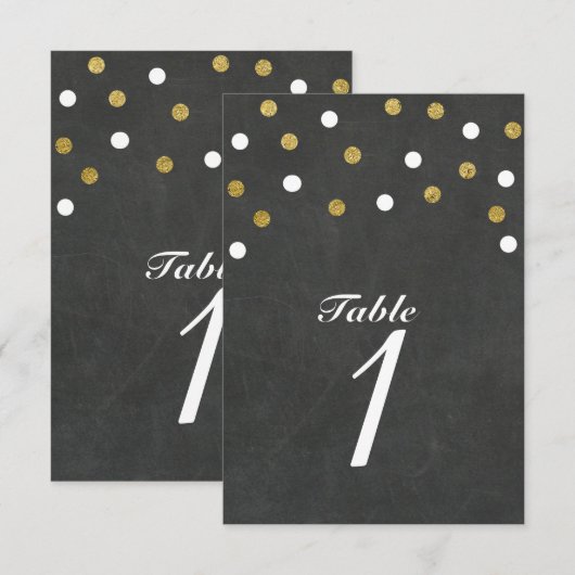 Chalkboard Gold & White Confetti Table Number Kaar Kaart (Voorkant / Achterkant)