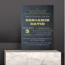 Chalkboard Golden B"H Bar Mitzvah Uitnodiging