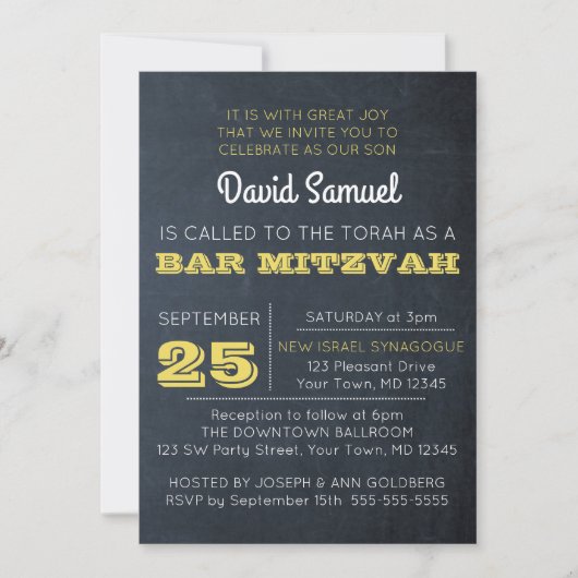 Chalkboard Golden Bar Mitzvah Uitnodiging (Voorkant)