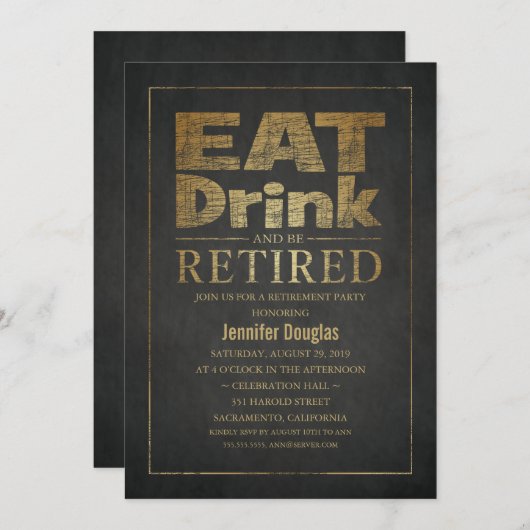 Chalkboard Golden Effect Funny Retirement Party Kaart (Voorkant / Achterkant)