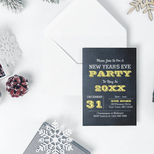 Chalkboard Golden New Years Eve Feestuitnodiging Kaart