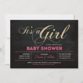 Chalkboard, goud | Typografie Girl-Baby shower Kaart (Voorkant)