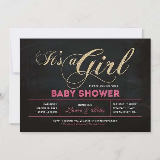 Chalkboard, goud | Typografie Girl-Baby shower Kaart (Voorkant)
