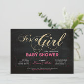 Chalkboard, goud | Typografie Girl-Baby shower Kaart (Staand voorkant)