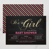 Chalkboard, goud | Typografie Girl-Baby shower Kaart (Voorkant / Achterkant)