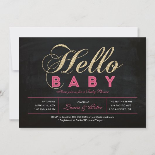 Chalkboard, goud | Typografie Girl-Baby shower Kaart (Voorkant)