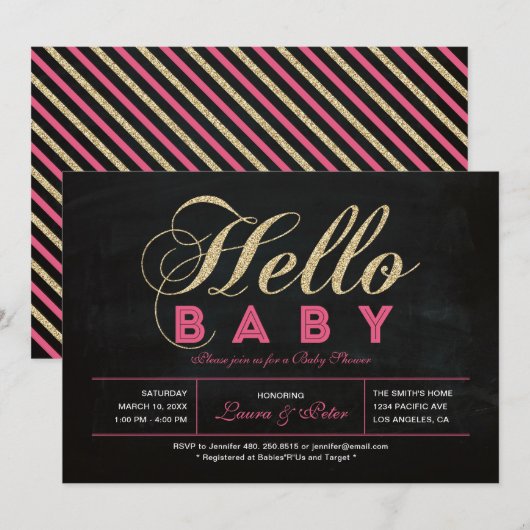 Chalkboard, goud | Typografie Girl-Baby shower Kaart (Voorkant / Achterkant)