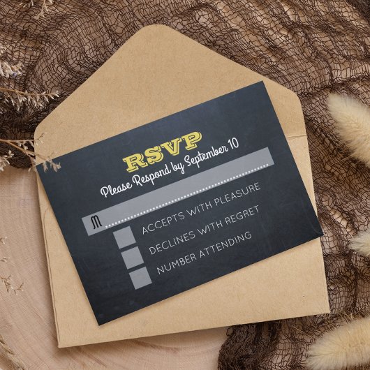 Chalkboard gouden bevestiging RSVP-kaart RSVP Kaartje