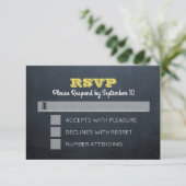 Chalkboard gouden bevestiging RSVP-kaart RSVP Kaartje (Staand voorkant)
