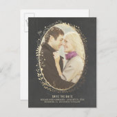Chalkboard gouden bloemenfoto lijst opslaan de dat aankondigingskaart (Voorkant / Achterkant)