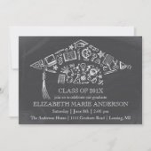 Chalkboard Graduation Cap Invitation Kaart (Voorkant)