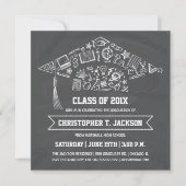 Chalkboard Graduation Cap Invitation met foto Kaart (Voorkant)