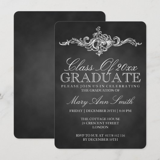 Chalkboard Graduation Party Black Kaart (Voorkant / Achterkant)