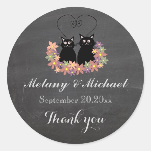 Chalkboard grappig kattenliefdeskoppel bedankt ronde sticker (Voorkant)