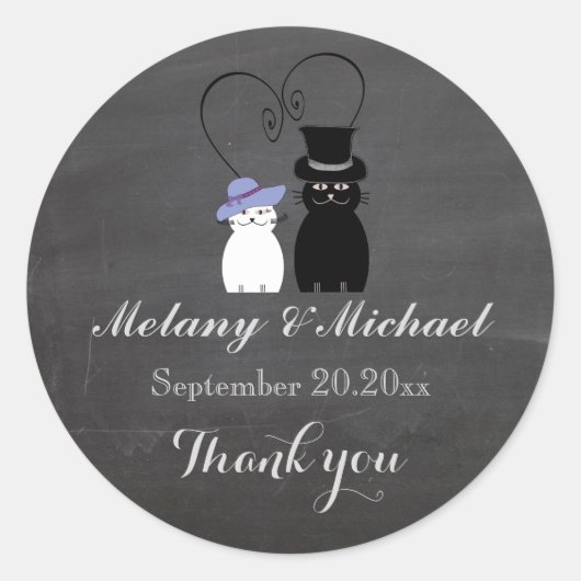 Chalkboard grappig kattenliefdeskoppel bedankt ronde sticker (Voorkant)