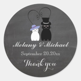 Chalkboard grappig kattenliefdeskoppel bedankt ronde sticker