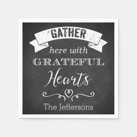  Chalkboard, Grateful Hearts Napkins Servet (Voorkant)