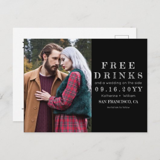 Chalkboard Gratis Drinken Trouwfoto Sla de datum o Aankondigingskaart (Voorkant / Achterkant)