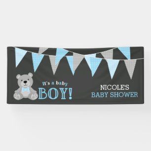Chalkboard Gray Teddy Bear Boy Baby shower Spandoek