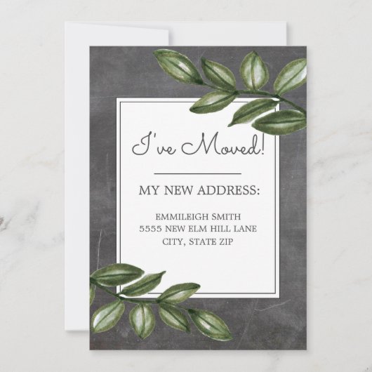 Chalkboard Green Leaves Change Address Kaart (Voorkant)