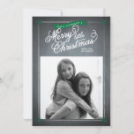 Chalkboard Green Mistletoe Holiday Photo Card Feestdagenkaart<br><div class="desc">This rustic chalkboard style invitation is perfect for a nostalgic and on-trend holiday greeting made exclusively for Zazzle. Mistletoe accents adorn each corner with white script typography printed on a chalkboard background. Add an Envelopments Holiday Stamp from our extensive postage collection to match perfectly with your greeting. Envelopments envelopes, liners...</div>
