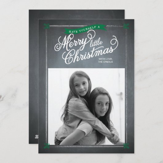 Chalkboard Green Mistletoe Holiday Photo Card Feestdagenkaart (Voorkant / Achterkant)