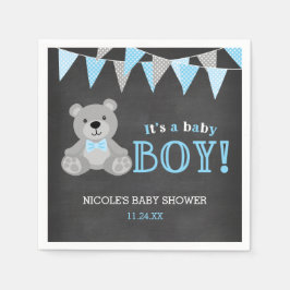 Chalkboard Grey Teddy Bear Boy Baby shower Servet