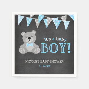 Chalkboard Grey Teddy Bear Boy Baby shower Servet