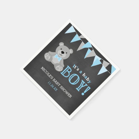 Chalkboard Grey Teddy Bear Boy Baby shower Servet (Hoek)