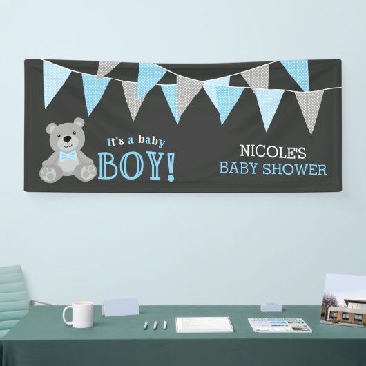 Chalkboard Grey Teddy Bear Boy Baby shower Spandoek (Beurs)
