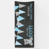 Chalkboard Grey Teddy Bear Boy Baby shower Spandoek (Verticaal)