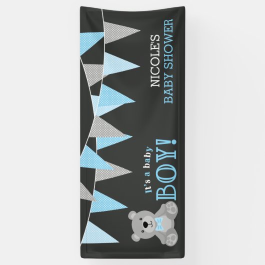 Chalkboard Grey Teddy Bear Boy Baby shower Spandoek (Verticaal)