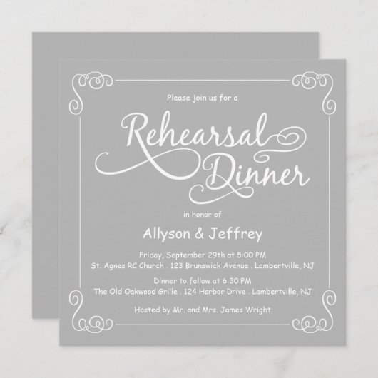 Chalkboard Grey Wedding Repetitie Diner Uitnodigen Kaart (Voorkant / Achterkant)