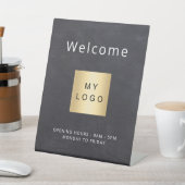 Chalkboard grijs logo business open gesloten reclamebord met voetstuk (Insitu)