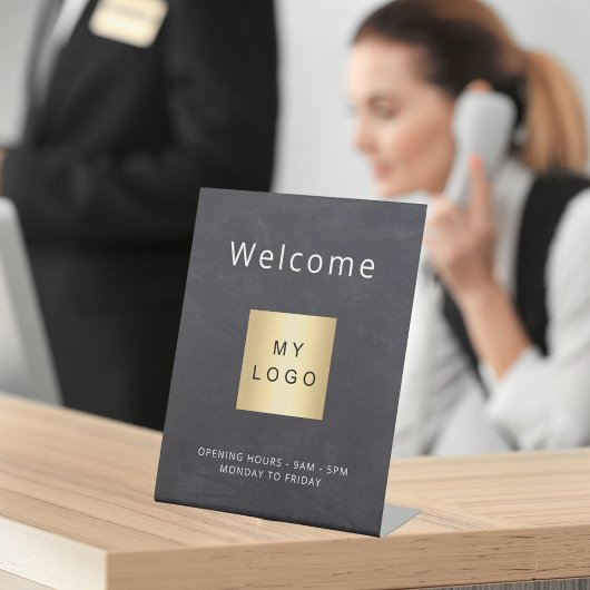 Chalkboard grijs logo business open gesloten reclamebord met voetstuk