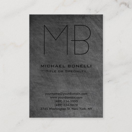 Chalkboard grijze monogram chubby visitekaartje (Voorkant)