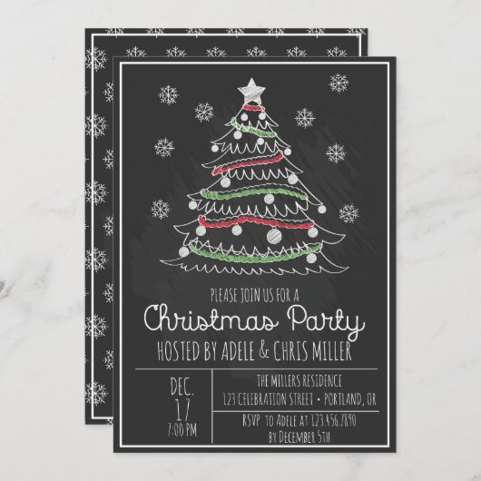 Chalkboard grillige kerstboom vakantie partij kaart (Voorkant / Achterkant)