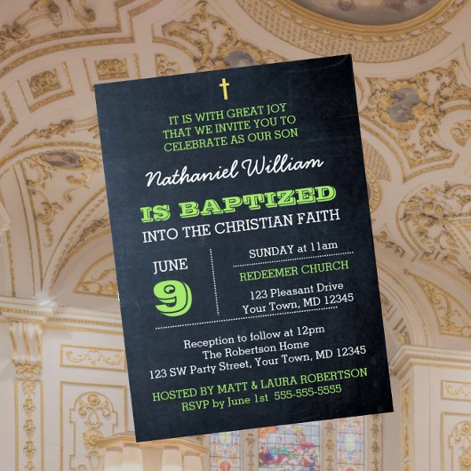 Chalkboard Groene doop uitnodiging