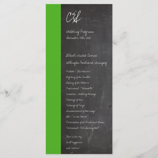 Chalkboard Groene Huwelijksprogramma's Programmakaart (Voorkant)