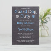Chalkboard Guard Dog Duty Blue Boy Baby shower Kaart (Staand voorkant)