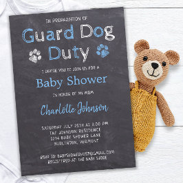 Chalkboard Guard Dog Duty Blue Boy Baby shower Kaart