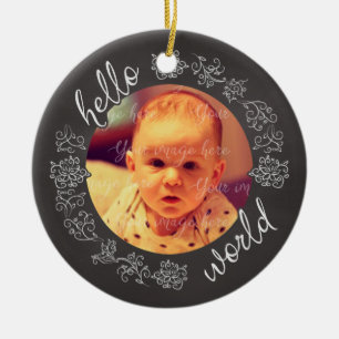 Chalkboard Hallo Baby als eerste gepersonaliseerd Keramisch Ornament