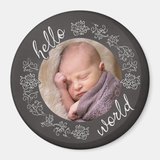 Chalkboard Hallo Baby als eerste gepersonaliseerd Magneet (Voorkant)
