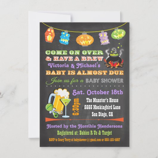 Chalkboard Halloween Baby Shower Invitations Kaart (Voorkant)