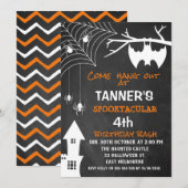 Chalkboard Halloween Bat Birthday Uitnodiging (Voorkant / Achterkant)