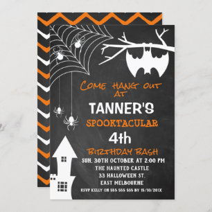 Chalkboard Halloween Bat Birthday Uitnodiging