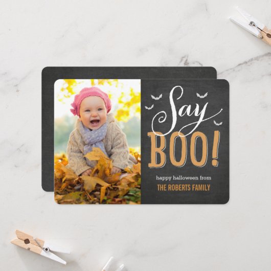 Chalkboard Halloween-fotokaart Kaart (Voorkant / Achterkant in situ)