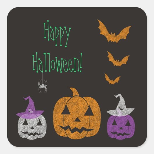 Chalkboard Halloween Square Stickers (Voorkant)